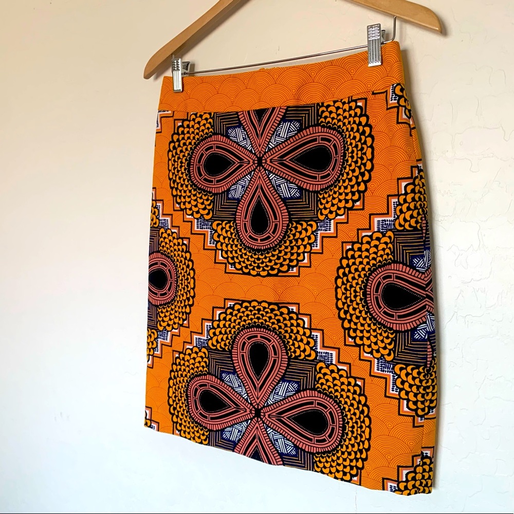 Maeve Orange & Black Geometric Print Pencil Skirt